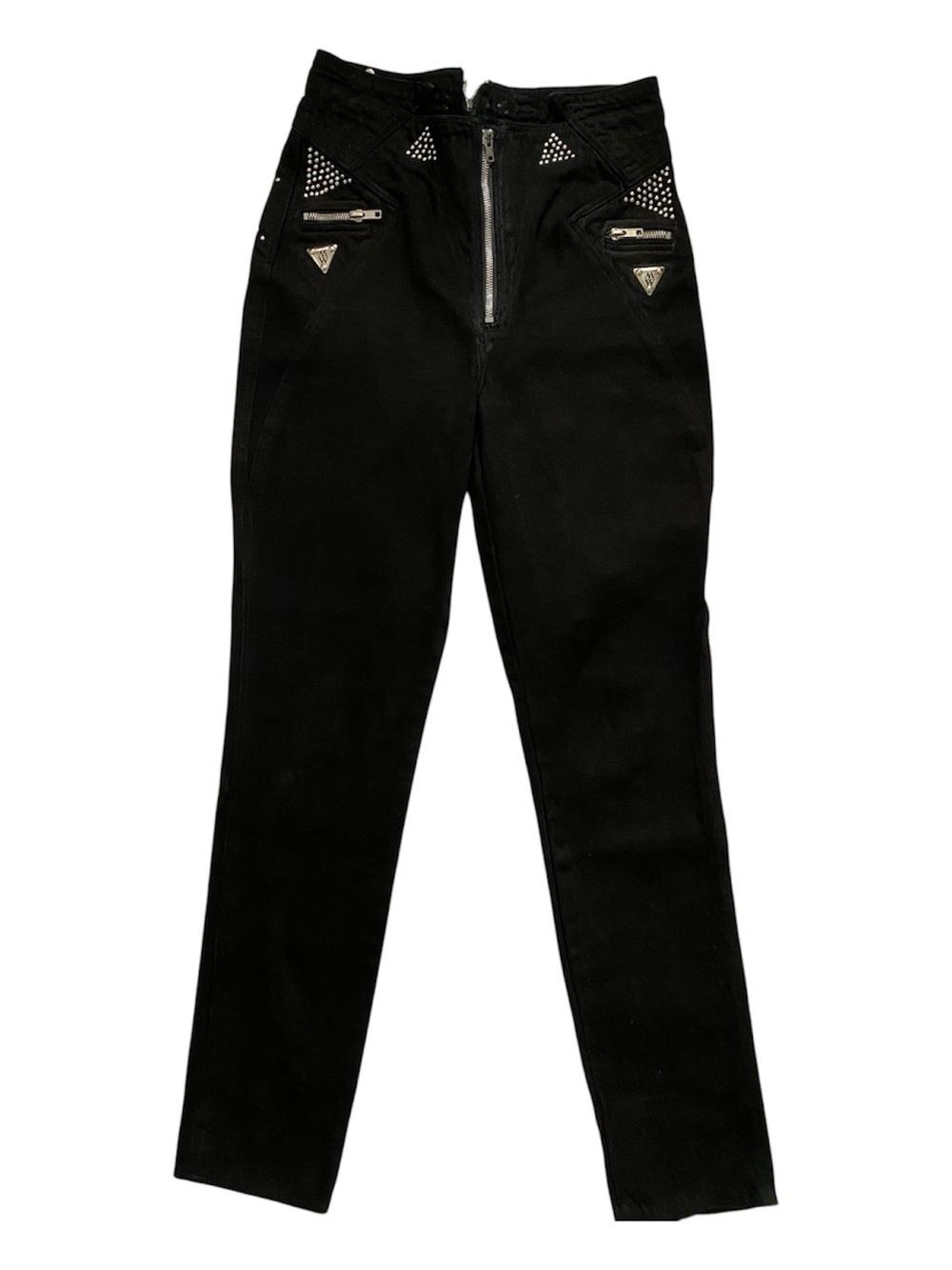 Vintage  High-Waist Black Jeans with Front Zipper and Stud Detail MorganWear